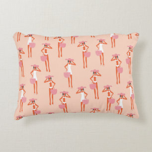Summertime seamless pattern. Young beautiful woman Decorative Cushion