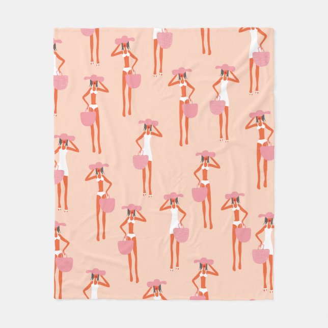 Summertime seamless pattern. Young beautiful woman Fleece Blanket (Front)