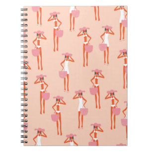 Summertime seamless pattern. Young beautiful woman Notebook