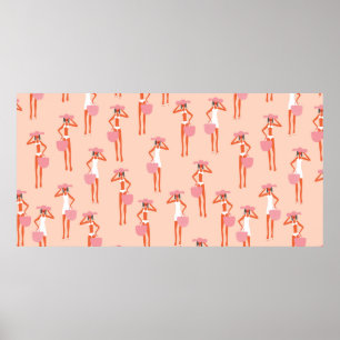 Summertime seamless pattern. Young beautiful woman Poster