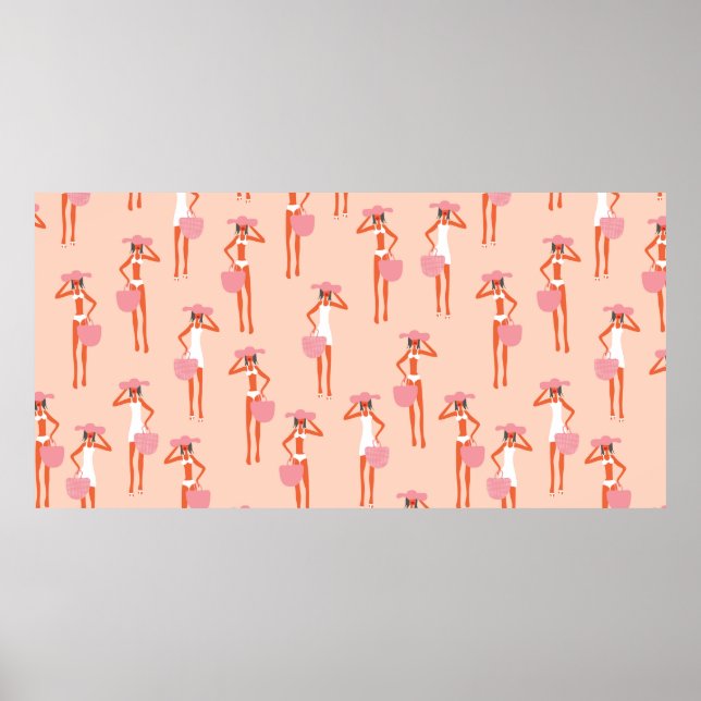 Summertime seamless pattern. Young beautiful woman Poster (Front)
