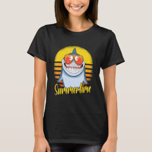 Summertime Shark Retro Sunset Beach Vacation Shark T-Shirt