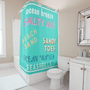 Summertime Turquoise Beach Sand Typography Shower Curtain
