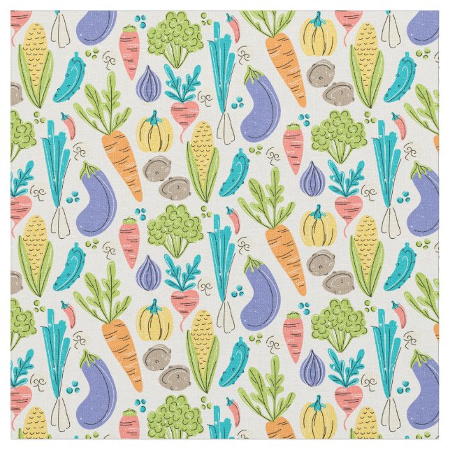 Summertime Vegetable Pattern Fabric (Close Up)