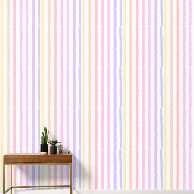 Summertime Vertical Watercolor Stripes Wallpaper (Hallway)