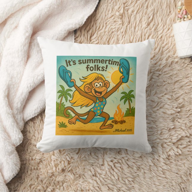 Summertime Vibes: Monkey with Flipflops Cushion (Blanket)