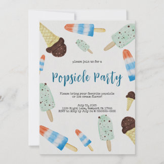 Summertime Watercolor Popsicle Party Invitation
