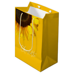 Summertime Yellow Sunflower Customisable Name      Medium Gift Bag