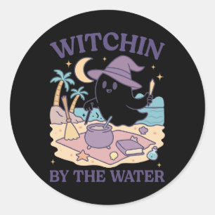 Summerween Beach Halloween Ghost Classic Round Sticker