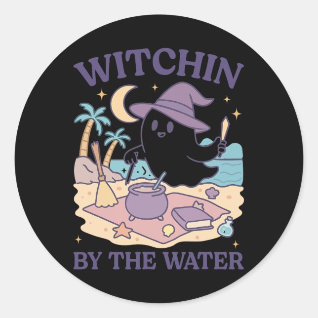 Summerween Beach Halloween Ghost  Classic Round Sticker (Front)