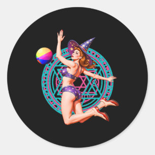 Summerween Beach Ll Pin-up Y Witch Halloween Magic Classic Round Sticker