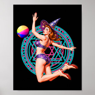 Summerween Beach Ll Pin-up Y Witch Halloween Magic Poster
