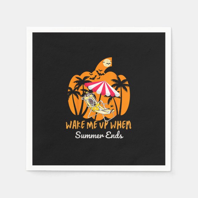 Summerween Beach Pumpkin Skeleton Funny Halloween  Napkin (Front)