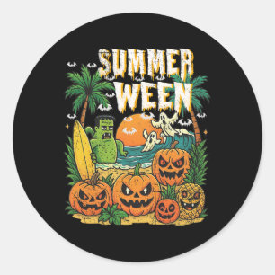 Summerween Beach Pumpkins Ghosts Surf Halloween Vi Classic Round Sticker