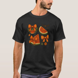 Summerween Coquette Bow Watermelon Retro Summer Va T-Shirt