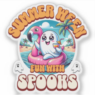 Summerween Cute Ghost Flamingo Float Beach Cartoon