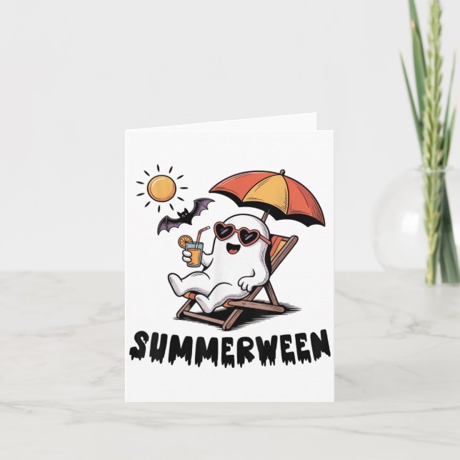Summerween Cute Spooky Ghost With Summer Vibes For Card (Front)