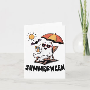 Summerween Cute Spooky Ghost With Summer Vibes For Card