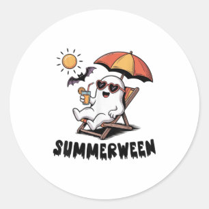 Summerween Cute Spooky Ghost With Summer Vibes For Classic Round Sticker