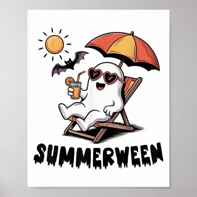 Summerween Cute Spooky Ghost With Summer Vibes For Poster (Front)