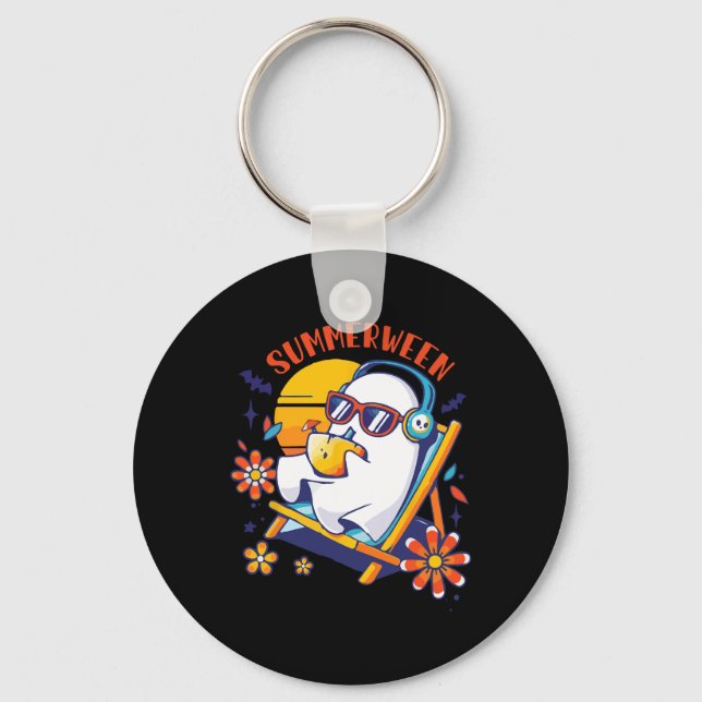 Summerween Cute Spooky Summer Ghost Halloween Love Key Ring (Front)