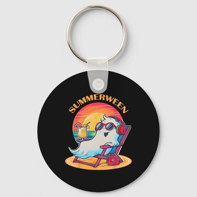 Summerween Cute Spooky Summer Ghost Halloween Love Key Ring (Front)