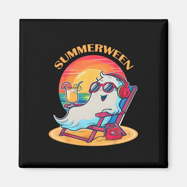 Summerween Cute Spooky Summer Ghost Halloween Love Magnet (Front)