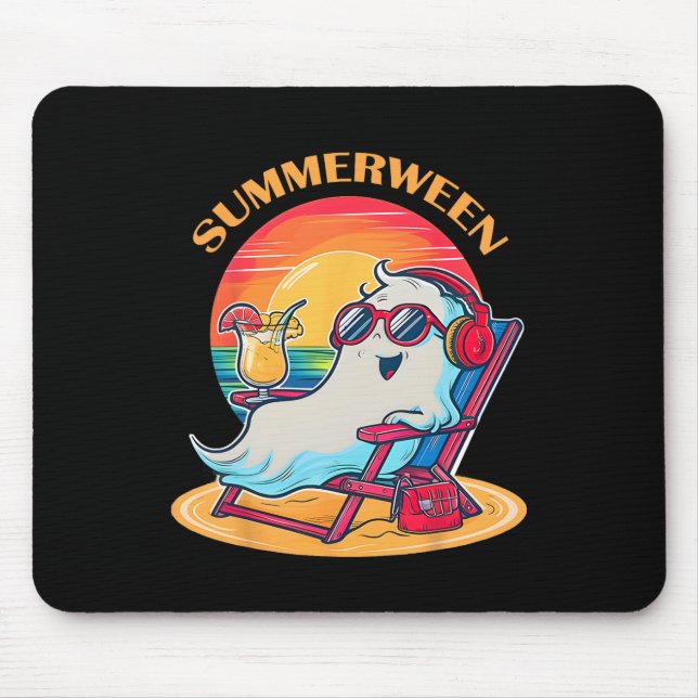 Summerween Cute Spooky Summer Ghost Halloween Love Mouse Pad (Front)