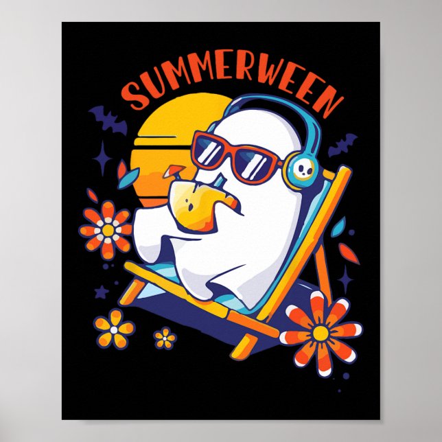 Summerween Cute Spooky Summer Ghost Halloween Love Poster (Front)