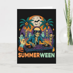 Summerween Dj Skeleton Beach Party Halloween Music Card