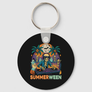 Summerween Dj Skeleton Beach Party Halloween Music Key Ring