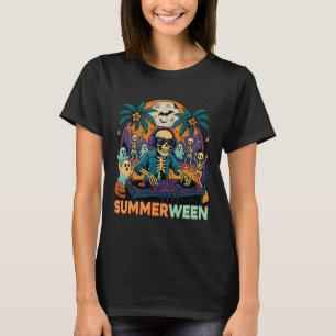 Summerween Dj Skeleton Beach Party Halloween Music T-Shirt