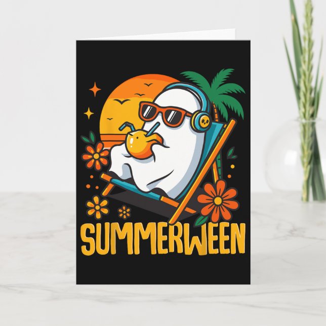 Summerween Funny Ghost Halloween Summer Beach Vibe Card (Front)