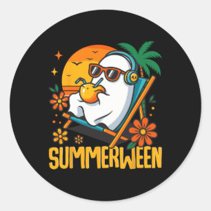 Summerween Funny Ghost Halloween Summer Beach Vibe Classic Round Sticker