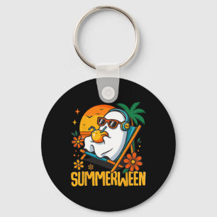 Summerween Funny Ghost Halloween Summer Beach Vibe Key Ring