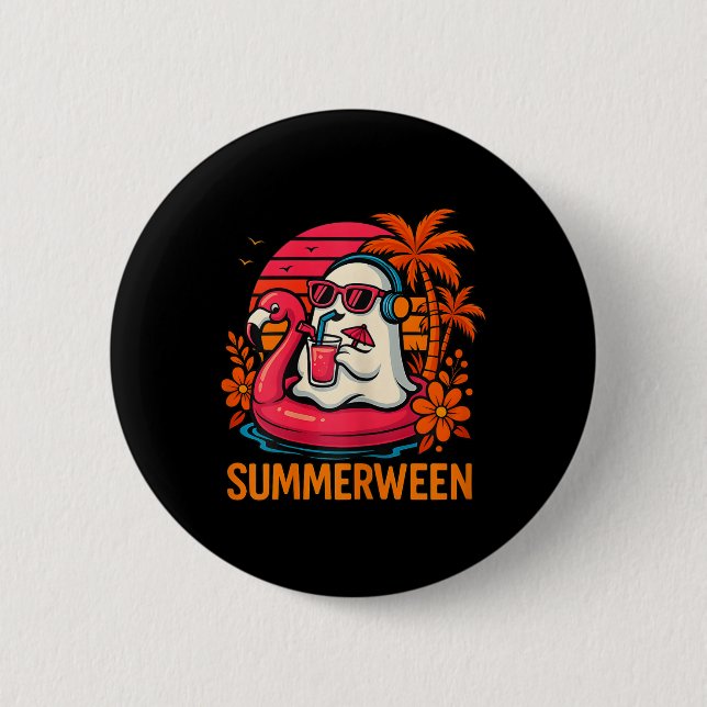Summerween Funny Ghost Halloween Summer Flamingo B 6 Cm Round Badge (Front)