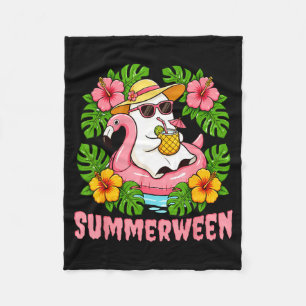 Summerween Funny Ghost Halloween Summer Floral Fleece Blanket