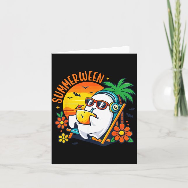 Summerween Funny Ghost Summer Halloween Vacation Card (Front)