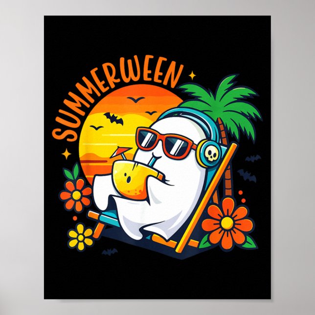 Summerween Funny Ghost Summer Halloween Vacation Poster (Front)