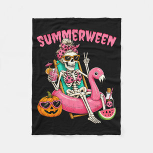 Summerween Funny Girl Skeleton Coquette Leopard Fleece Blanket