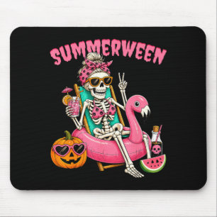 Summerween Funny Girl Skeleton Coquette Leopard Mouse Pad