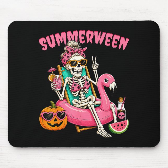 Summerween Funny Girl Skeleton Coquette Leopard Mouse Pad (Front)