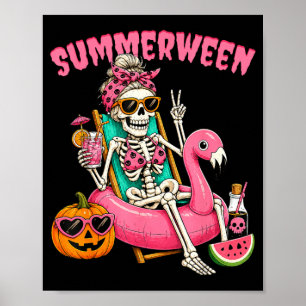 Summerween Funny Girl Skeleton Coquette Leopard Poster