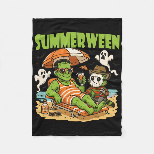 Summerween Funny Horror Characters Halloween On Th Fleece Blanket (Front)