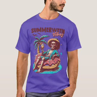 Summerween Funny Skeleton Halloween Pink Doughnut  T-Shirt