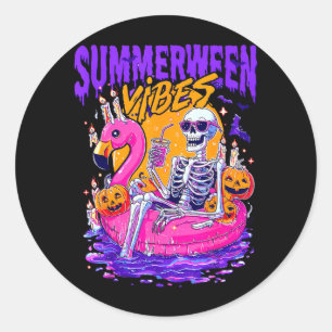 Summerween Funny Skeletons Halloween Floating Pool Classic Round Sticker