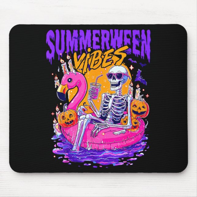 Summerween Funny Skeletons Halloween Floating Pool Mouse Pad (Front)