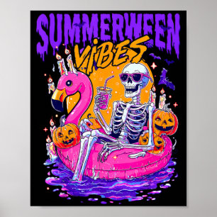 Summerween Funny Skeletons Halloween Floating Pool Poster
