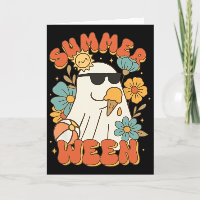 Summerween Ghost Ice Cream Cute Funny Halloween Be Card (Front)