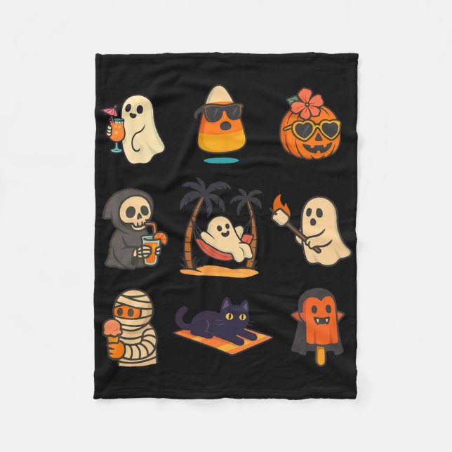 Summerween Ghost Pumpkin Halloween Spooky Summer T Fleece Blanket (Front)